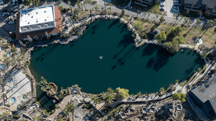 Geothermal water flows into a lake at Murrieta Hot Springs Resort. Photographed in Murrieta Hot Springs Resort in Murrieta, on Thursday, Jan. 11, 2024.