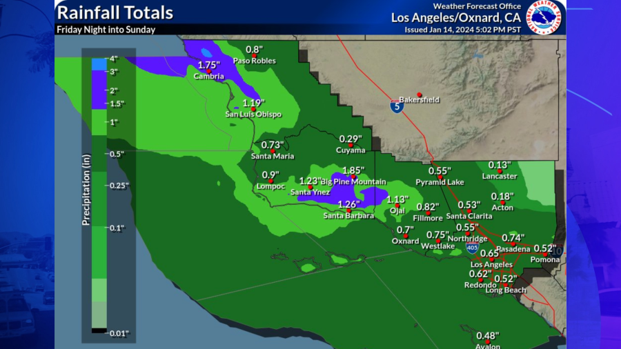 The National Weather Service posted this forecast image for a storm arriving over the weekend. (NWS)