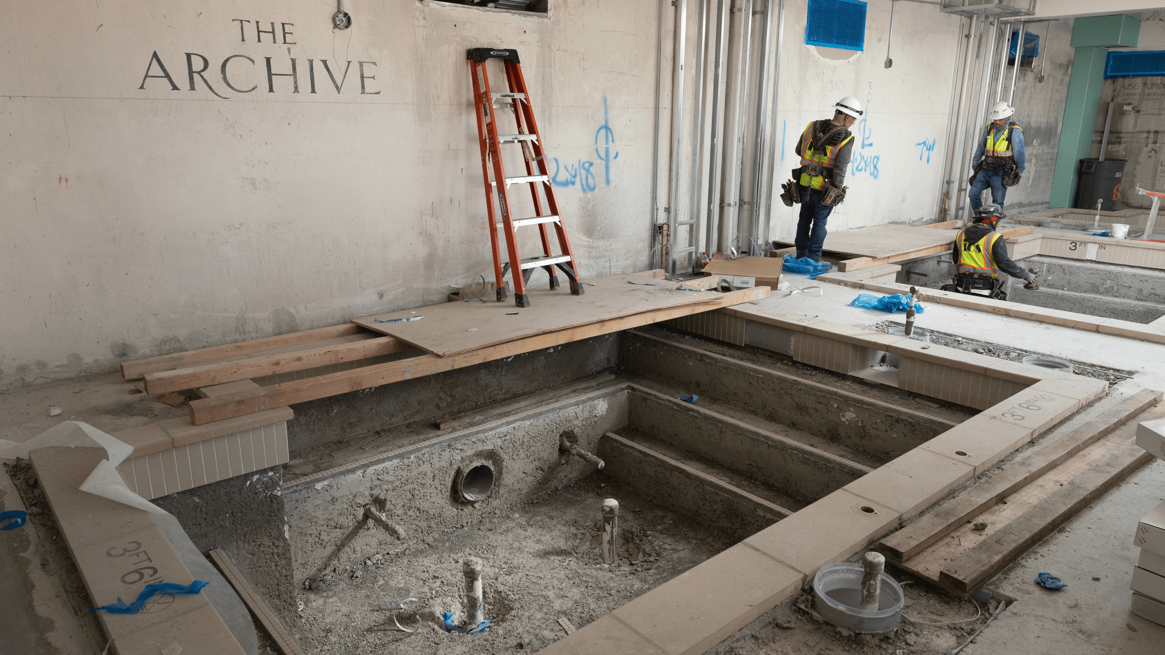 Construction takes place in the bathhouse at Murrieta Hot Springs Resort.