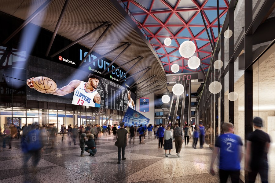 Rendering of the main lobby of the Intuit Dome. (Los Angeles Clippers)