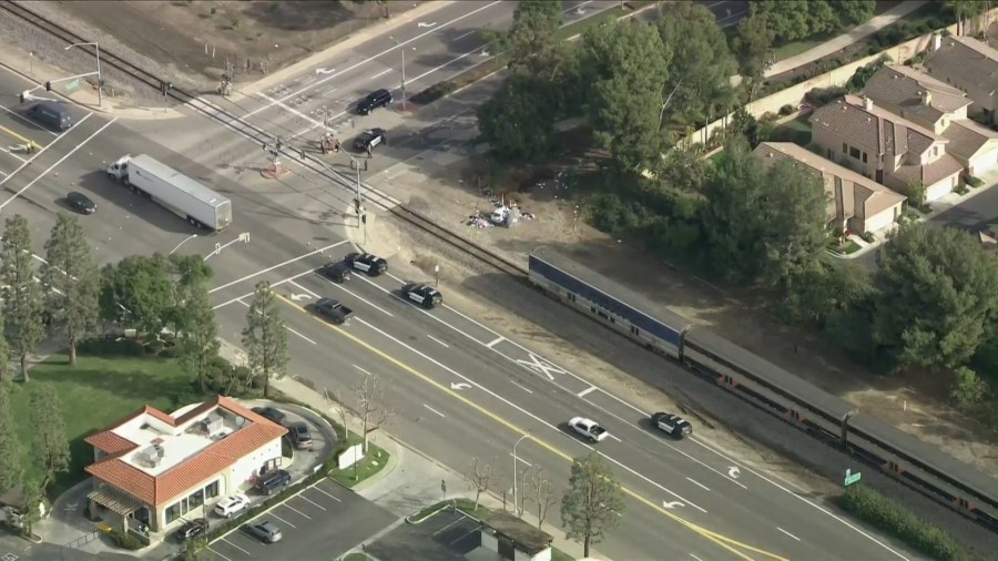 Sky5 was over a crash scene involving a Pacific Surfliner and a vehicle on Jan. 2, 2024.