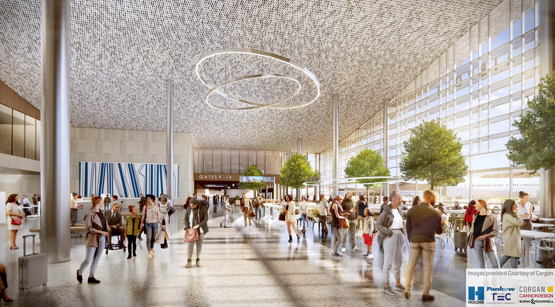 This rendering shows the interior of the new terminal of the Hollywood Burbank Airport. (Hollywood Burbank Airport, courtesy of Corgan)