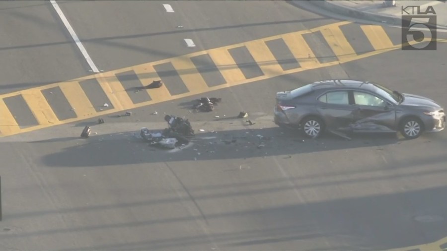 A juvenile motorcyclist was killed after colliding with a sedan in Redondo Beach on Jan. 10, 2024. (KTLA)
