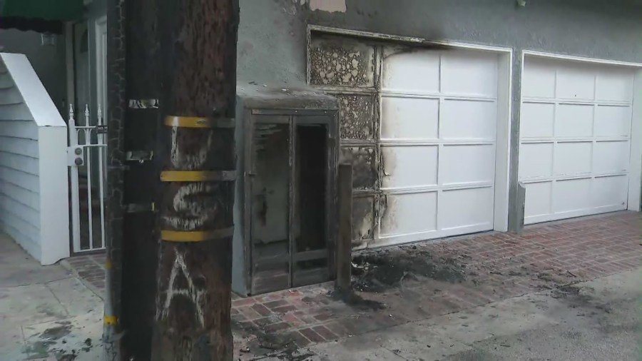 The extensive damage to a home after an arsonist set a Christmas tree on fire in a Long Beach neighborhood on Jan. 12, 2024. (KTLA)