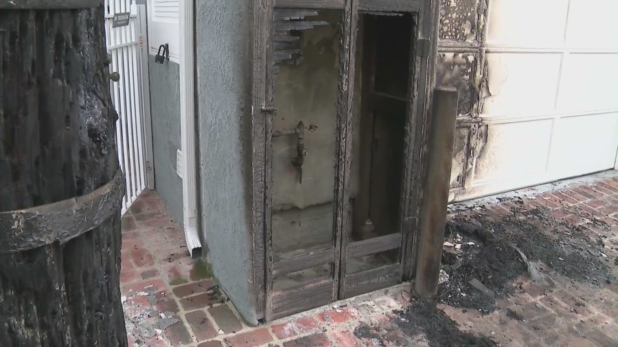 The extensive damage to a home after an arsonist set a Christmas tree on fire in a Long Beach neighborhood on Jan. 12, 2024. (KTLA)