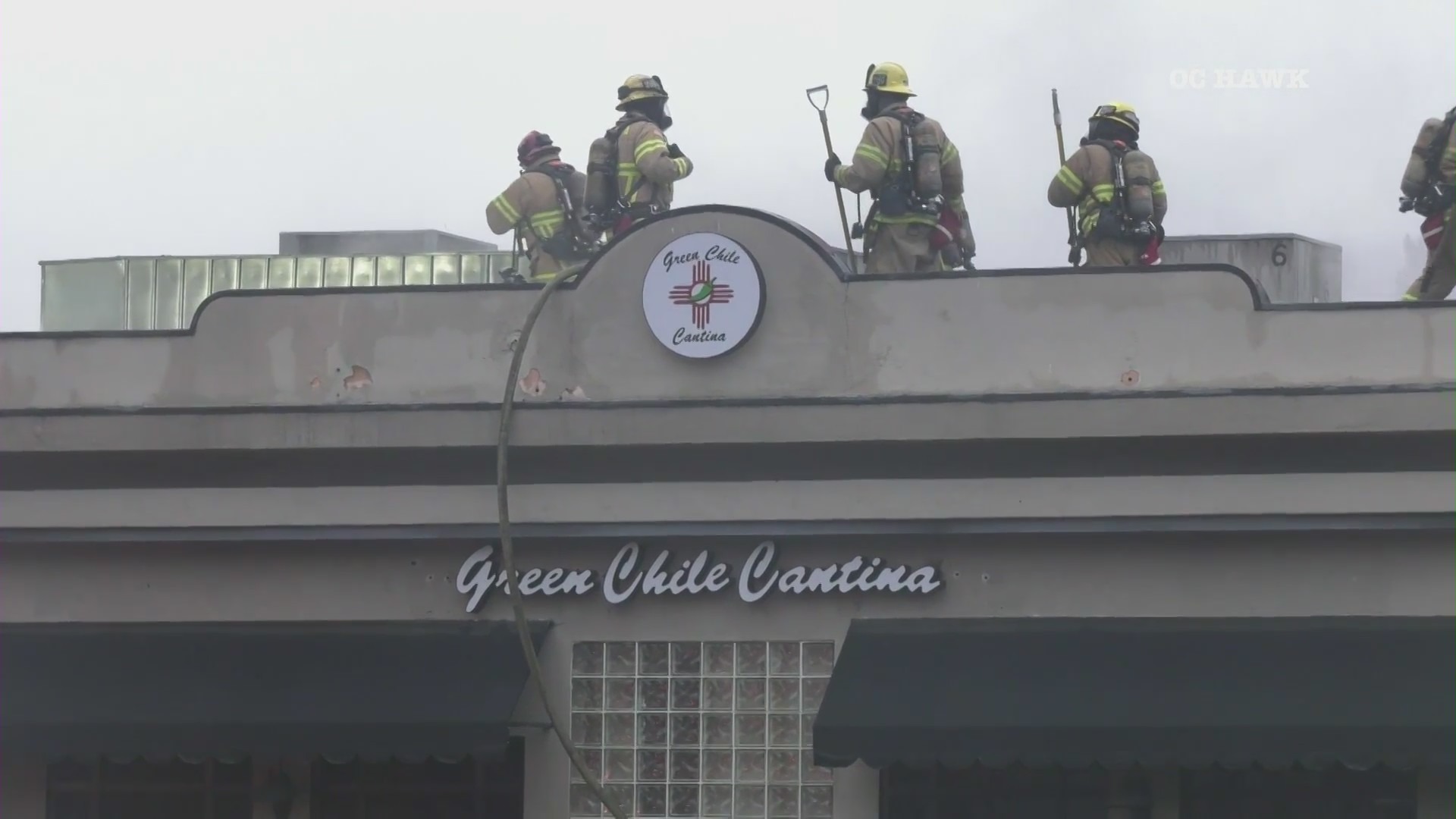 Firefighters respond to a fire engulfing Green Chile Cantina in Mission Viejo on Jan. 21, 2024. (OC Hawk