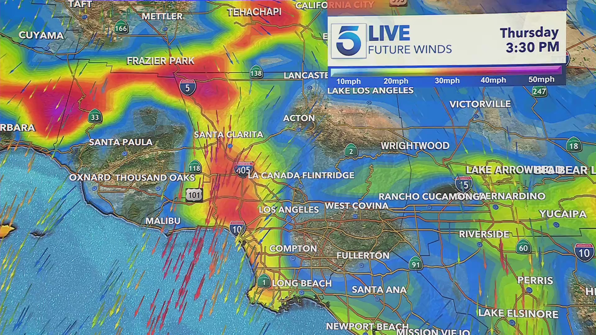 A severe windstorm is heading to Southern California on Jan. 10, 2024. (KTLA)