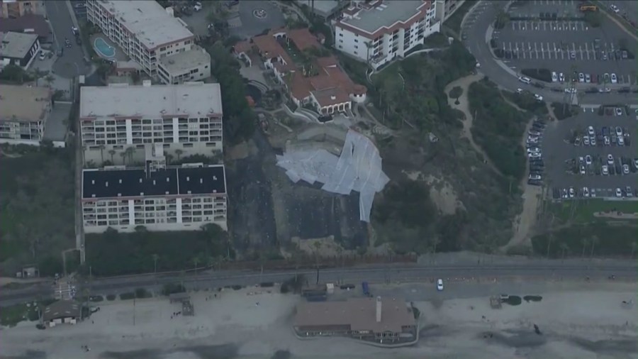 Stabilization project underway on Jan. 19, 2024 after destructive landslides destroyed portions of the historic Casa Romantica Cultural Center and Gardens in 2023. (Chris Duncan)