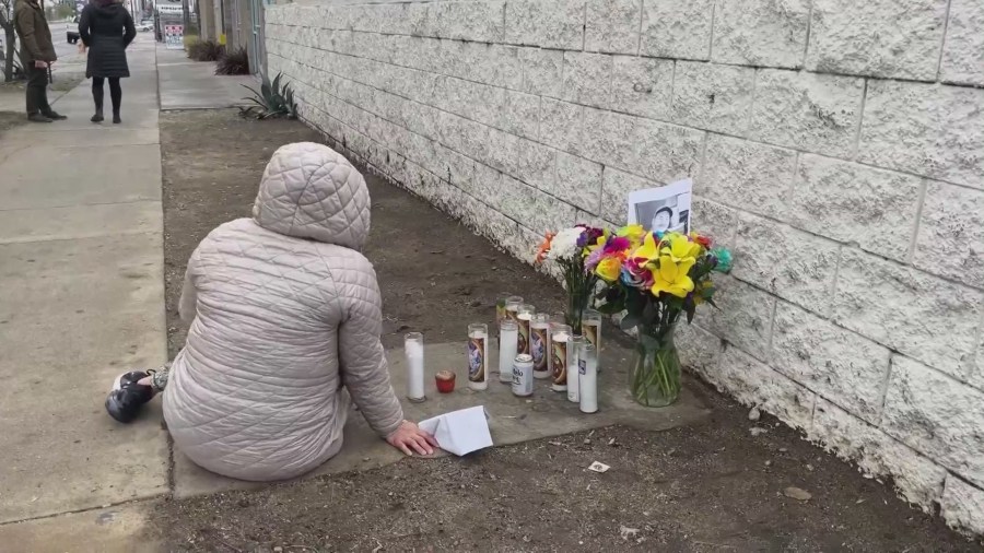 Norma Garcia mourns the loss of her brother, Francisco Garcia, who was killed by a hit-and-run driver in Pacoima on Jan. 12, 2024. (KTLA)