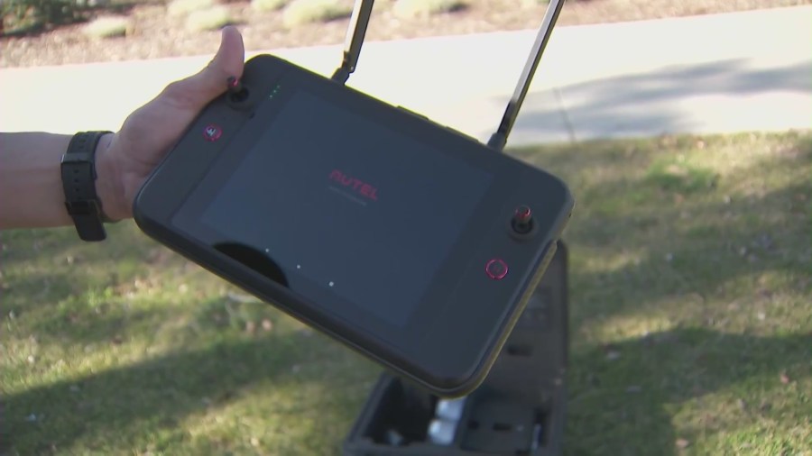 The remote control to a drone being used as part of Murrieta Police Department's new Unmanned Aerial Systems Program. (KTLA)
