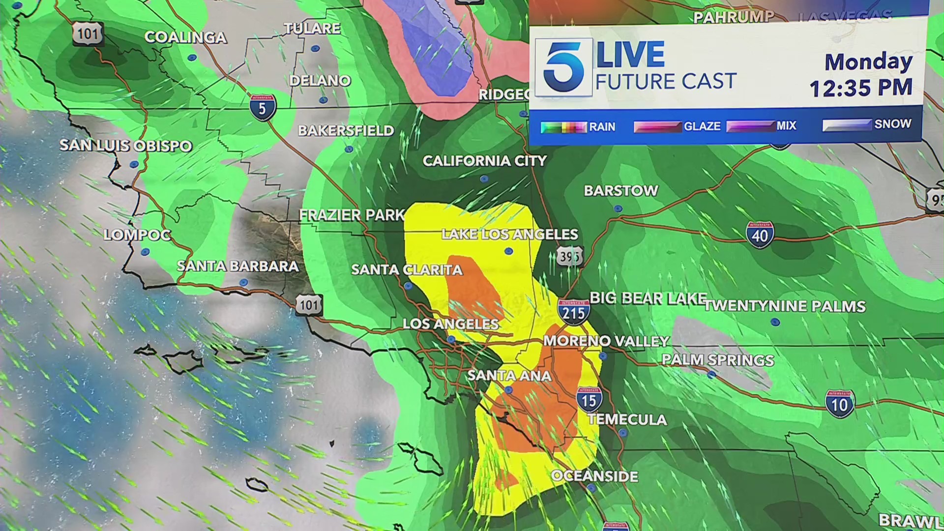 Incoming rainstorms for Southern California on Monday, Jan, 22, 2024. (KTLA)