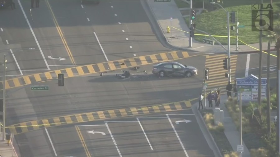 A juvenile motorcyclist was killed after colliding with a sedan in Redondo Beach on Jan. 10, 2024. (KTLA)