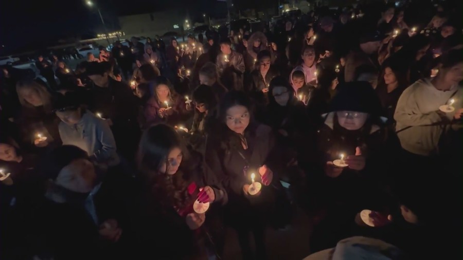 A candlelight vigil where hundreds of friends, family, students gathered to honor Veronica Aguilar's memory. on Jan. 17, 2024. (KTLA)