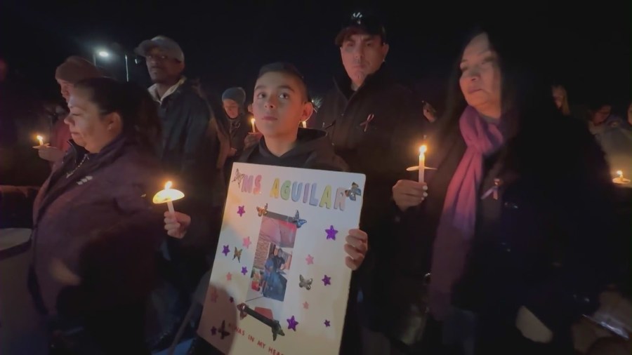 A candlelight vigil where hundreds of friends, family, students gathered to honor Veronica Aguilar's memory. on Jan. 17, 2024. (KTLA)