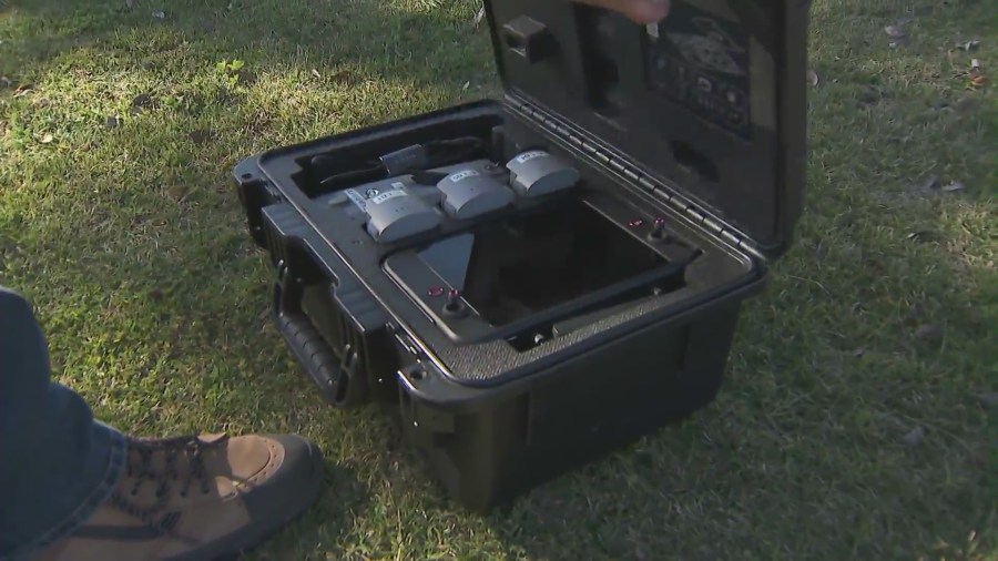 The storage case holding a drone being used as part of Murrieta Police Department's new Unmanned Aerial Systems Program. (KTLA)