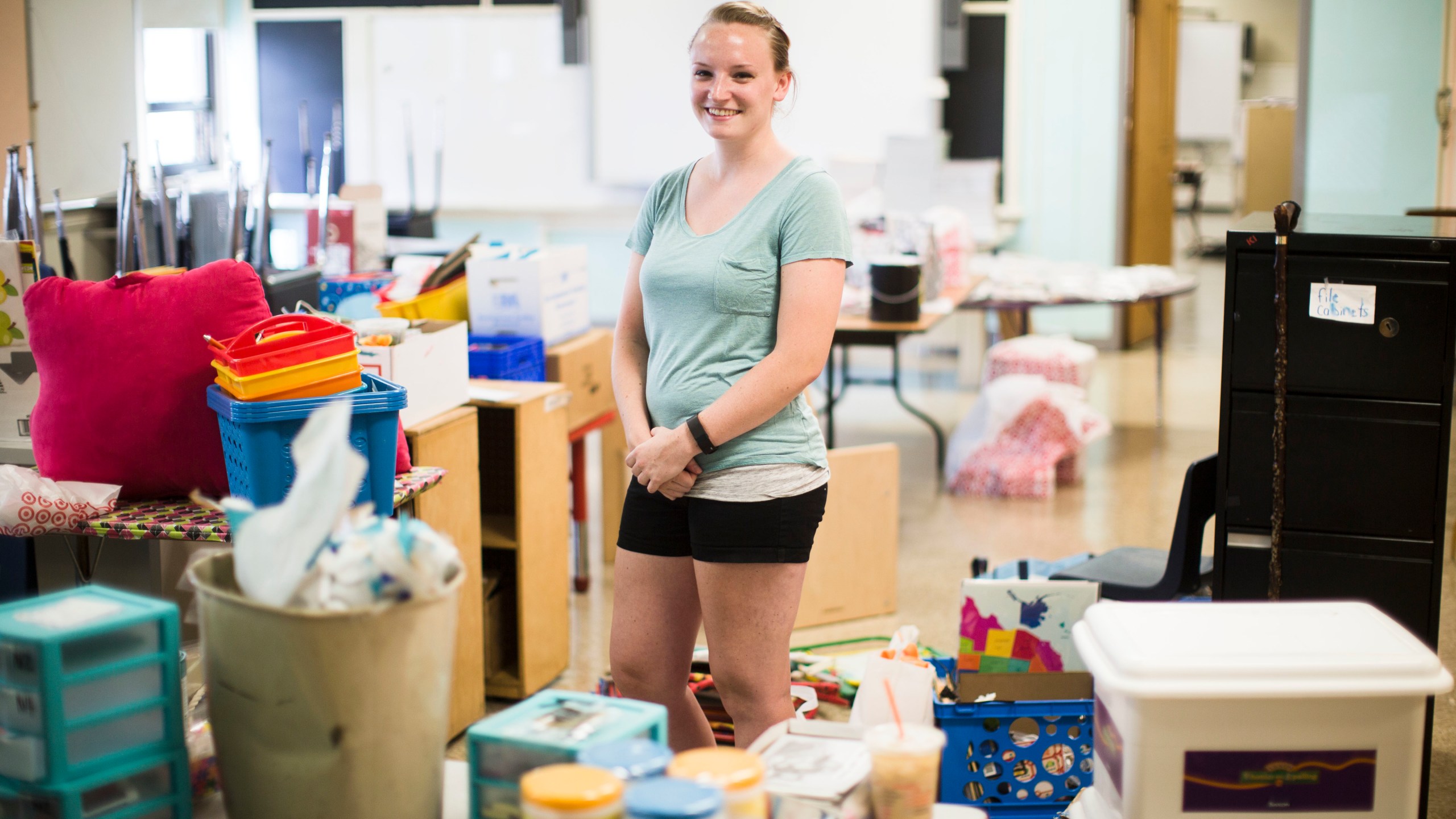 FILE - Kindergarten school teacher, Shannon Raftery poses for a photograph in her classroom as she prepares it for the upcoming school year in Philadelphia, Aug. 31, 2016. Raftery raised funds through crowdfunding to supplement the money she took out of each paycheck to pay for classroom supplies. GoFundMe crowdfunding campaigns have generated $30 billion since 2010, the fundraising platform announced Tuesday, Feb. 6, 2024. (AP Photo/Matt Rourke, File)