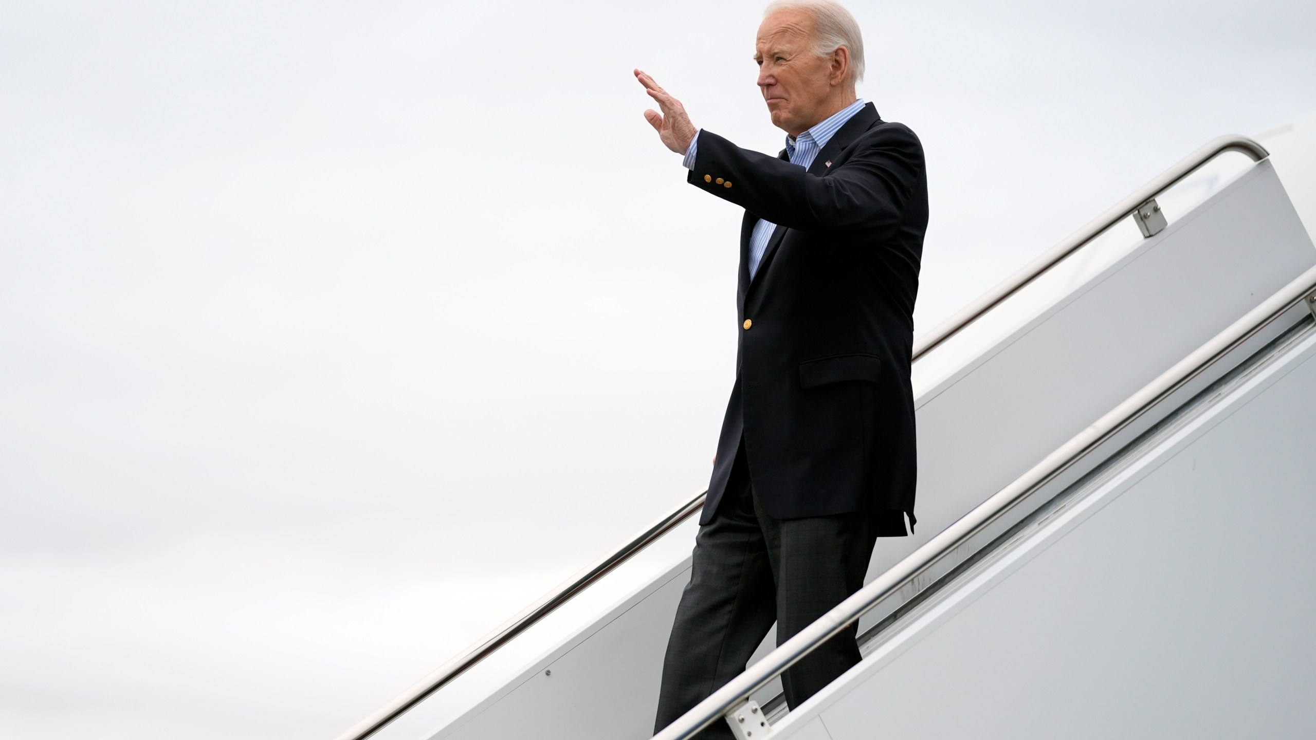 President Joe Biden arrives at Brownsville South Padre Island International Airport for a trip to visit the southern border, Thursday, Feb. 29, 2024, in Brownsville, Texas. (AP Photo/Evan Vucci)