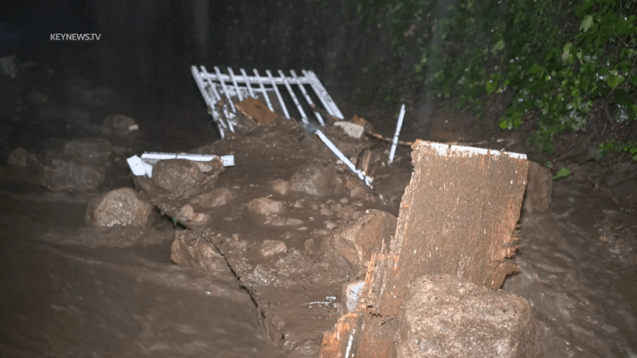 Damage is seen from a mudslide in Studio City on Feb. 4, 2024.