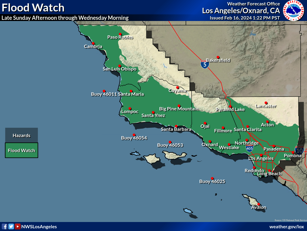 A Flood Watch for the upcoming storm in Southern California. (National Weather Service)