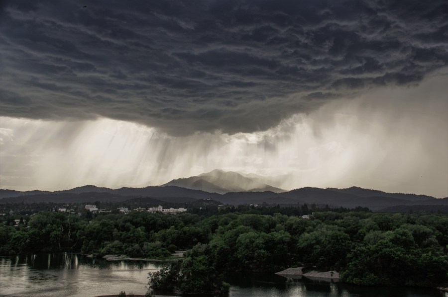 Flooding water out of heavy rain clouds in the Californian region. (Getty Images)