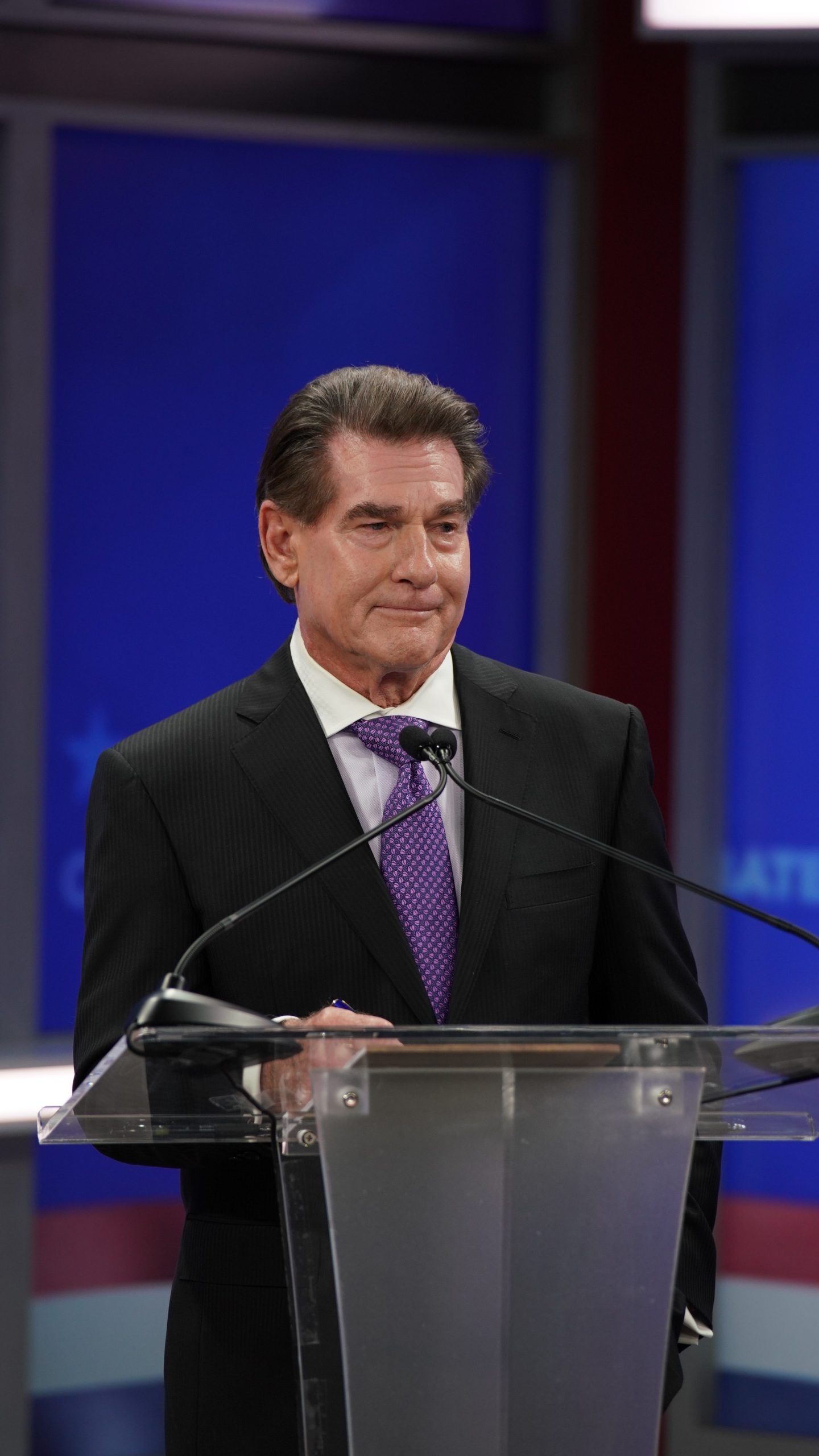 U.S. Senate candidate Steve Garvey (R) is shown during a Feb. 12, 2024 debate hosted by Nexstar.