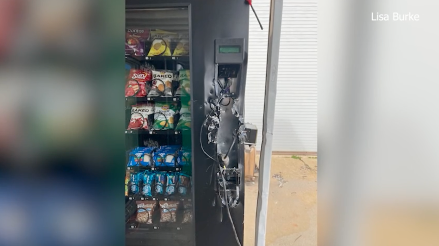 Vending machine vandal uses pickaxe to steal cash on school campuses