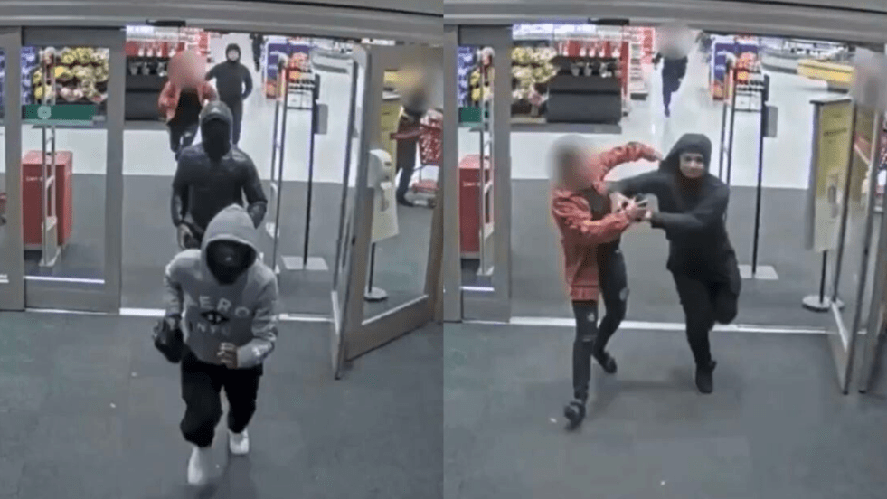 Authorities are searching for three suspects who robbed a mother and threatened to shoot her son at a Target store in Palmdale on Jan. 4, 2024. (Los Angeles County Sheriff’s Department)