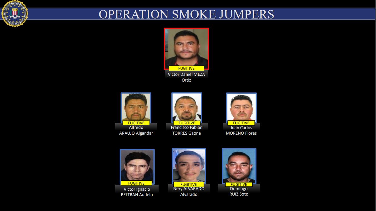 Seven fugitives still at large are believed to be part of a drug trafficking organization accused of smuggling narcotics hidden inside fire extinguishers over the U.S.-Mexico border and into the L.A. area. (U.S. Attorney’s Office)