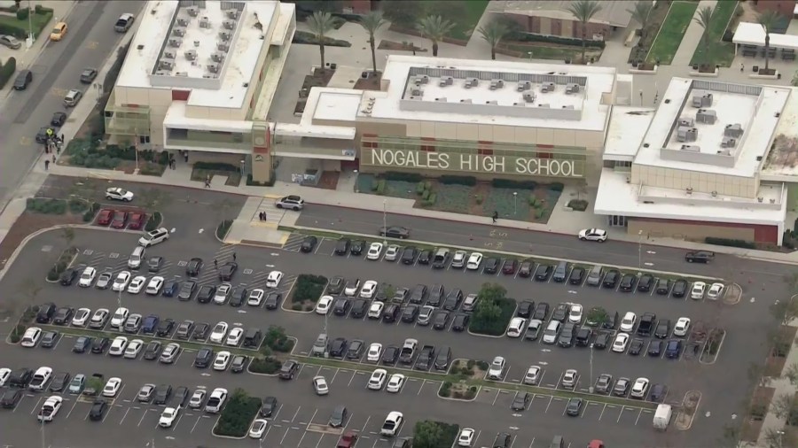 Deputies respond to a stabbing report at Nogales High School in La Puente on Feb. 26, 2024.