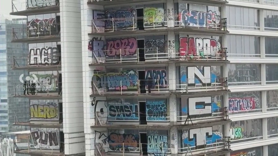 Vandalized skyscraper