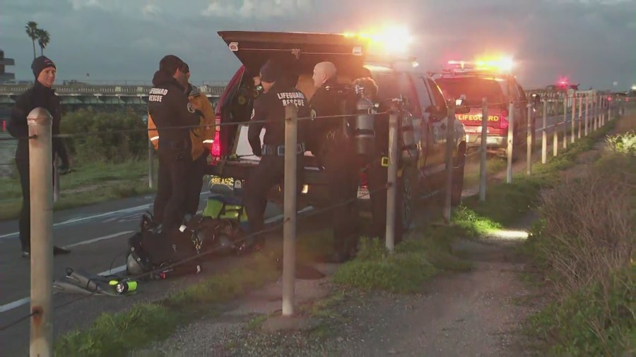 A driver was rescued after crashing into Ballona Creek on Feb. 7, 2024. (KTLA)