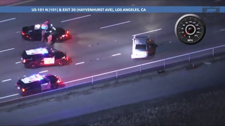 A carjacking suspect was arrested after a dangerous, high-speed pursuit through Los Angeles County on Feb. 14, 2024. (KTLA)