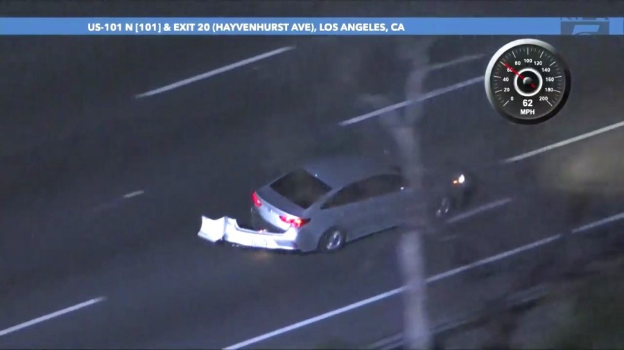 A carjacking suspect was arrested after a dangerous, high-speed pursuit through Los Angeles County on Feb. 14, 2024. (KTLA)