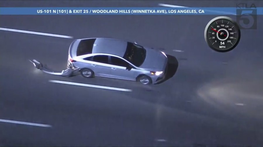 A carjacking suspect was arrested after a dangerous, high-speed pursuit through Los Angeles County on Feb. 14, 2024. (KTLA)