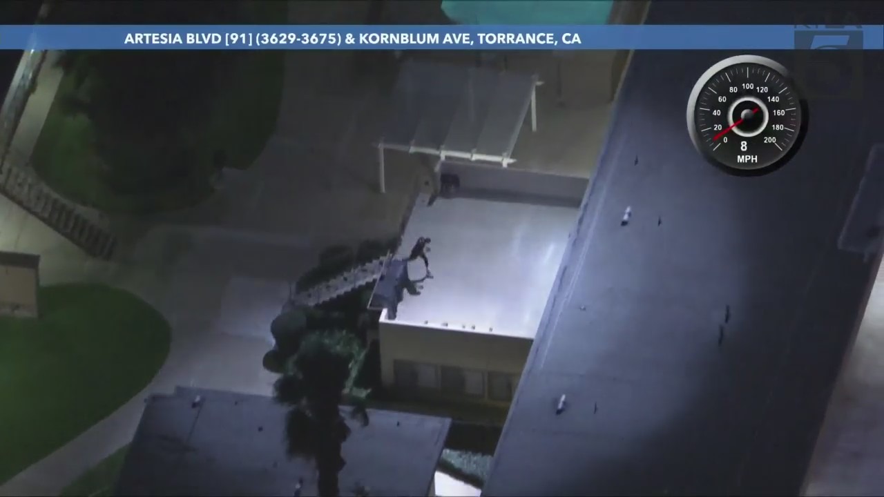 A man was arrested after barricading inside a Torrance apartment following a high-speed pursuit through Los Angeles County on Feb. 2, 2024. (KTLA)