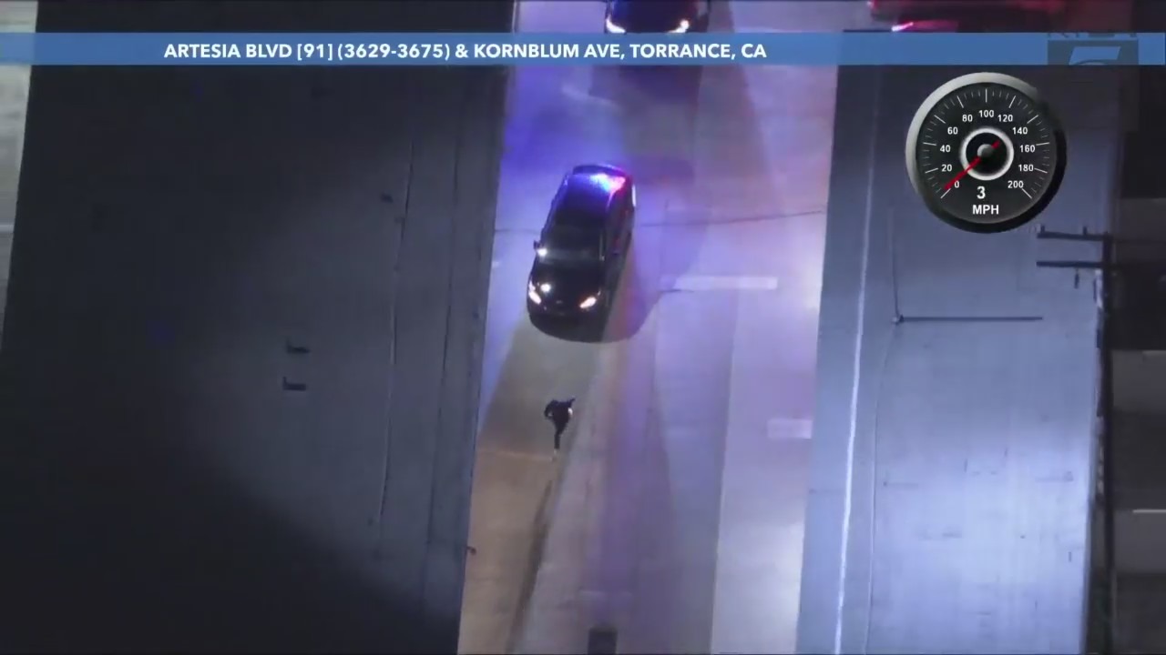 A man was arrested after barricading inside a Torrance apartment following a high-speed pursuit through Los Angeles County on Feb. 2, 2024. (KTLA)