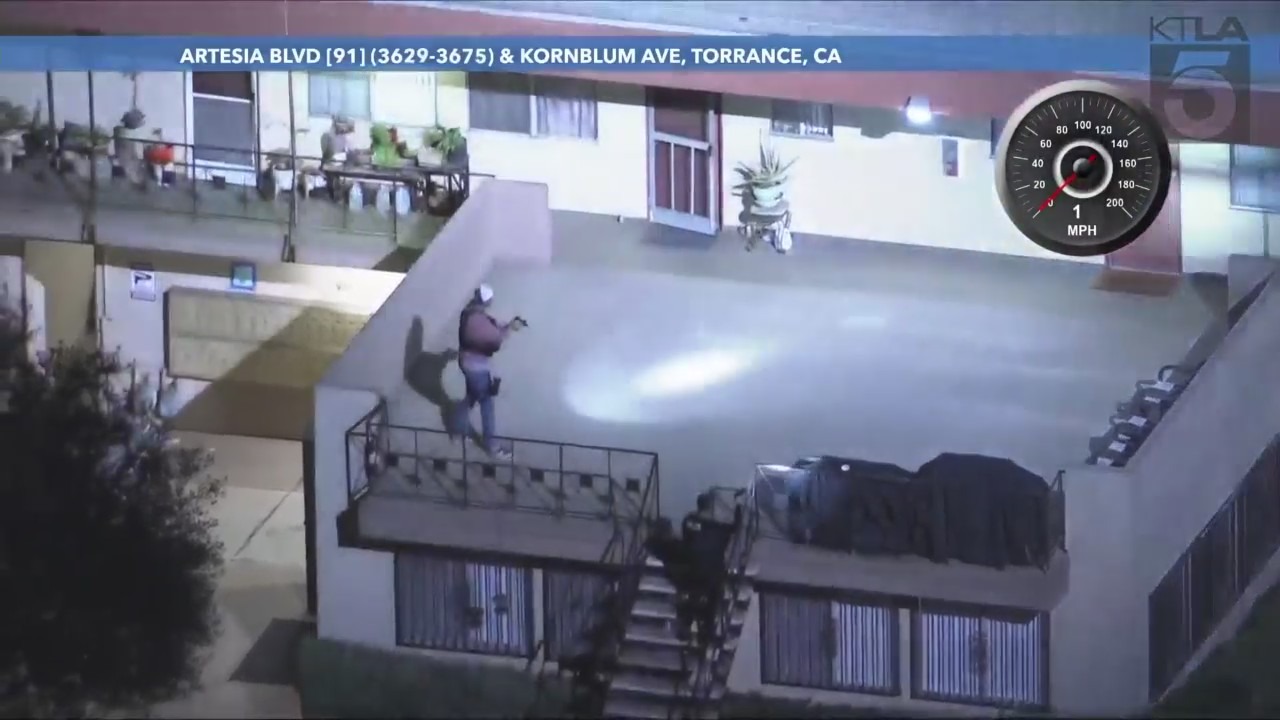 A man was arrested after barricading inside a Torrance apartment following a high-speed pursuit through Los Angeles County on Feb. 2, 2024. (KTLA)