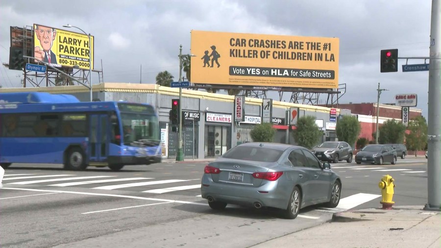 Billboard ad for "Yes on Measure HLA" seen in Los Angeles on Feb. 29, 2024. (KTLA)