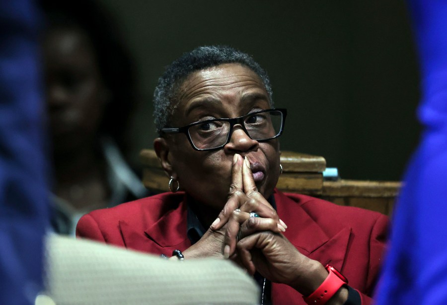 Judge Melissa Boyd appears in court for a hearing to determine if her bond will be revoked in Memphis, Tenn., on Wednesday, Mar. 27, 2024. (Patrick Lantrip/Daily Memphian via AP)