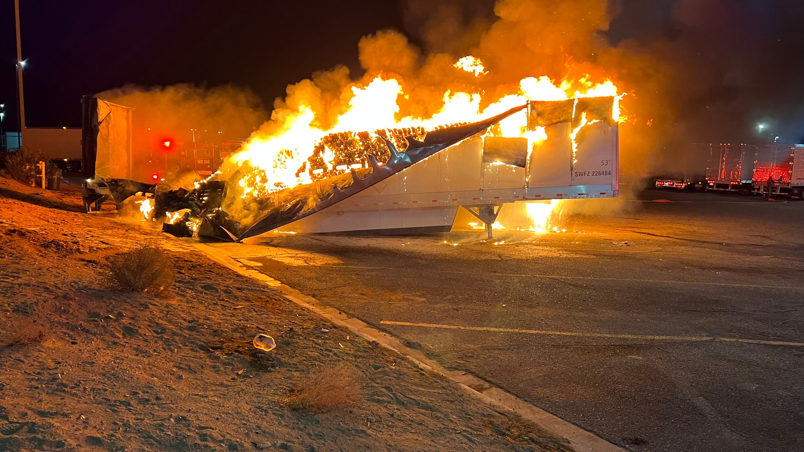 Barstow burning truck trailer