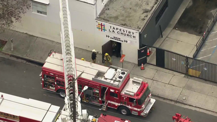 Emergency crews respond to the Tapestry LA Church on March 6, 2024.