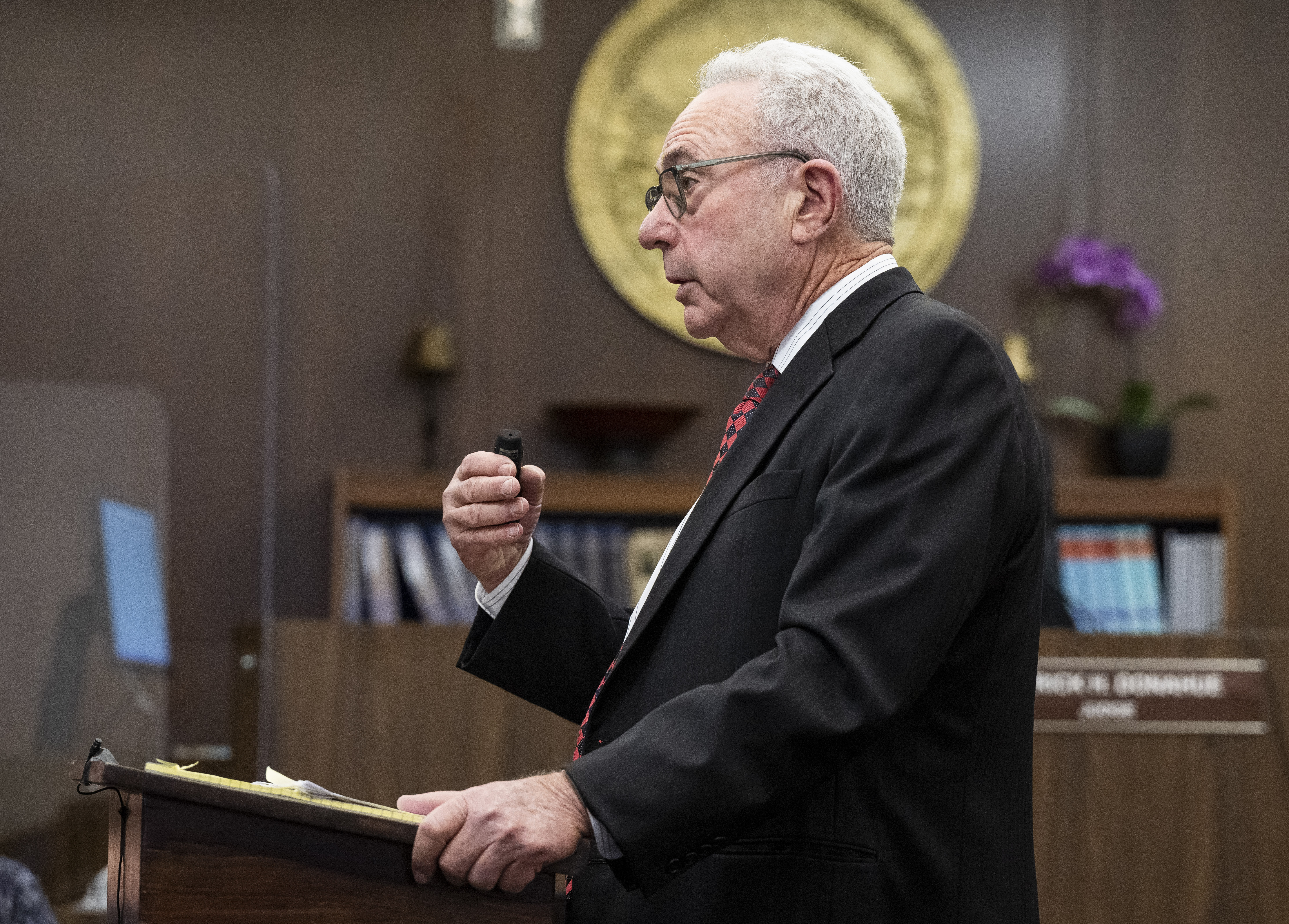 SANTA ANA, CA - November 28: Attorney Jack Earley gives his opening statement in Orange County Superior Court in Santa Ana, CA on Tuesday, November 28, 2023. Eric Scott Sills is on trial for the death of his wife, Susann Sills. (Photo by Paul Bersebach/MediaNews Group/Orange County Register via Getty Images)