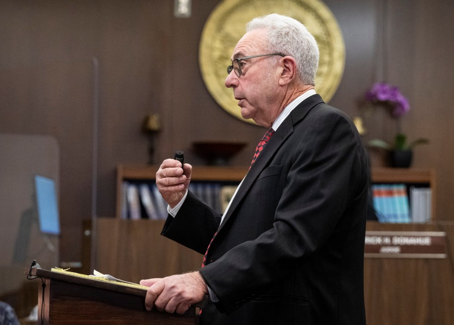 SANTA ANA, CA - November 28: Attorney Jack Earley gives his opening statement in Orange County Superior Court in Santa Ana, CA on Tuesday, November 28, 2023. Eric Scott Sills is on trial for the death of his wife, Susann Sills. (Photo by Paul Bersebach/MediaNews Group/Orange County Register via Getty Images)