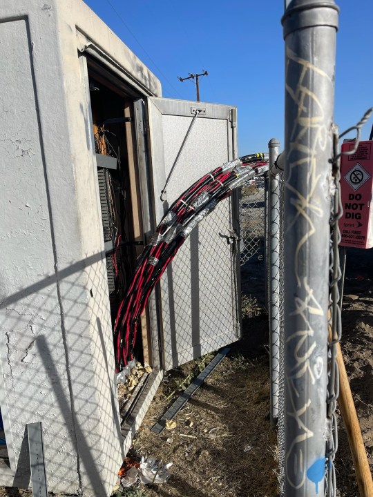 Damaged wires from a secured house along the Metrolink right-of-way are shown in this undated photo provided by Metrolink.