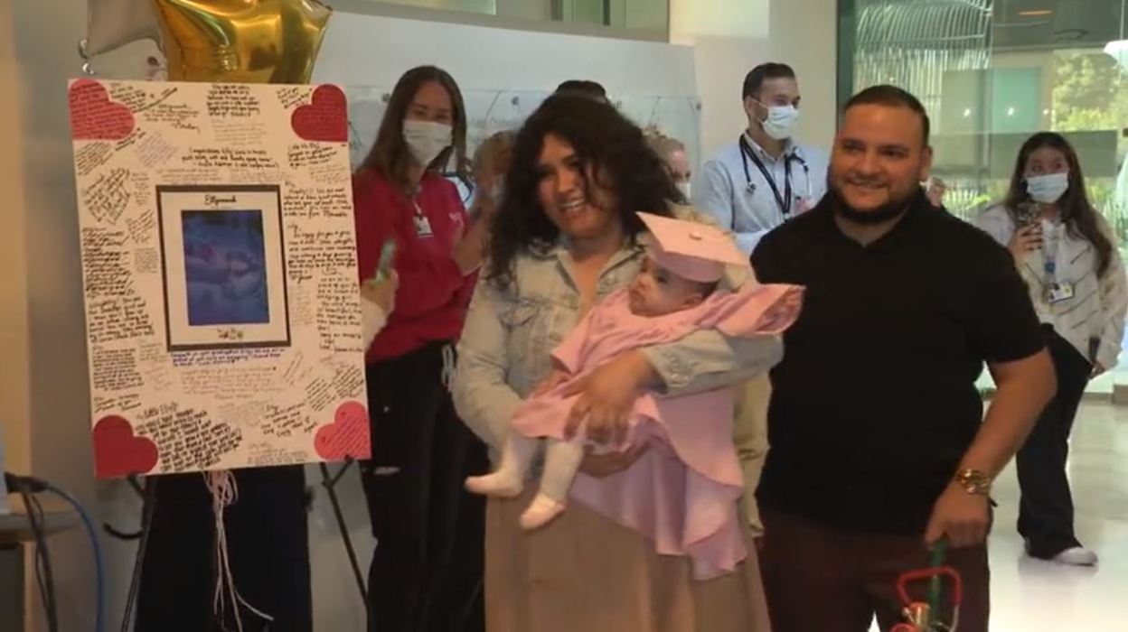 Ellyannah Lopez, the smallest baby ever born at Cedars-Sinai Medical Center, celebrated her graduation from the NICU 10 months after her birth on March 15, 2024. (KTLA)