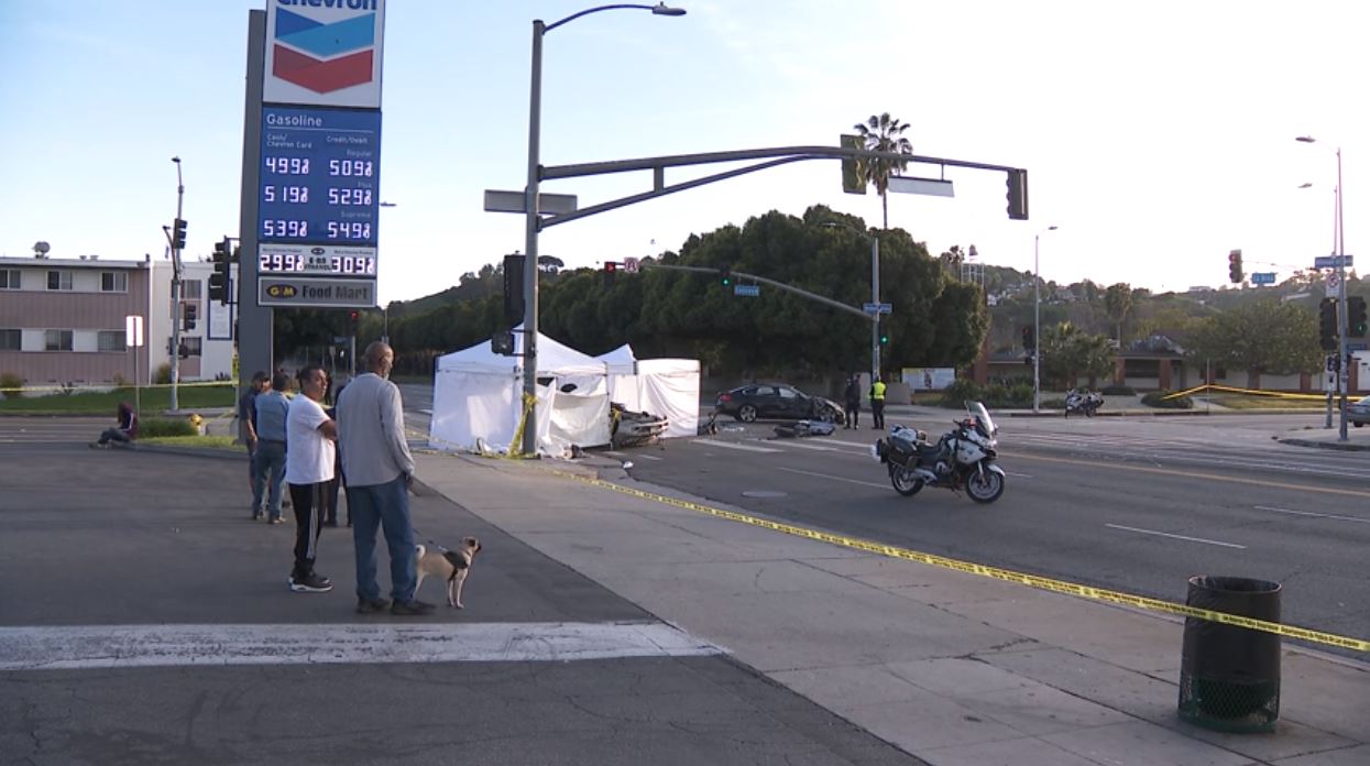 Two people were killed following a multi-vehicle crash in Baldwin Hills on March 9, 2024. (KTLA)