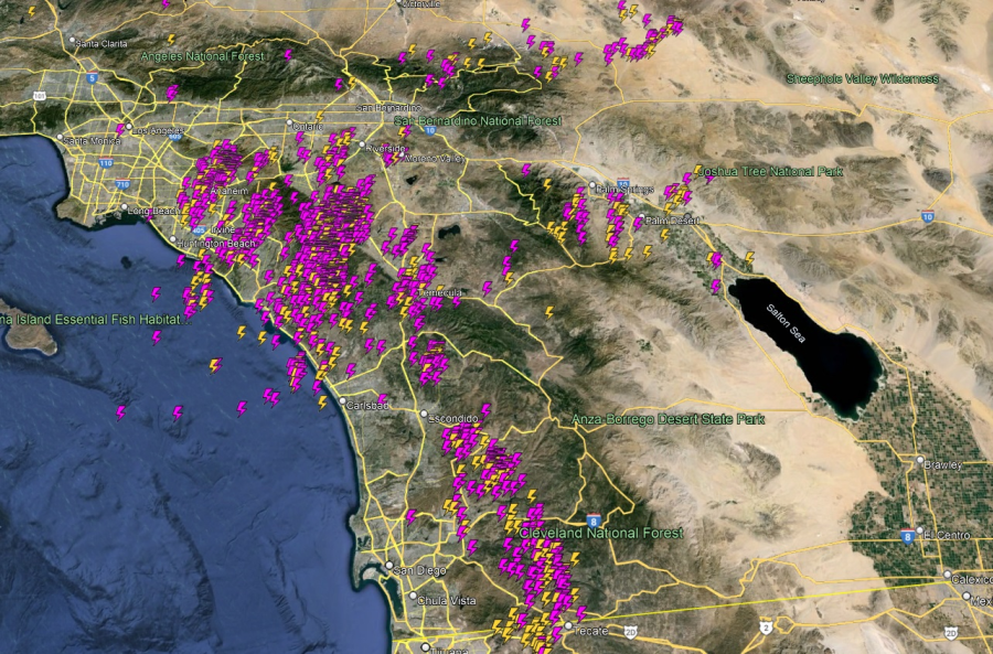 Photos shared by the National Weather Service show dozens of lightning strikes in and around Orange County on March 18, 2024