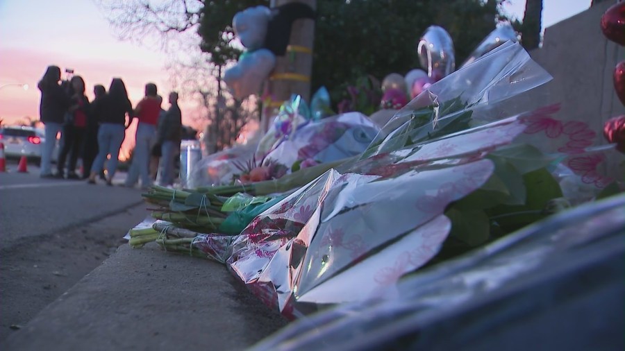 Vigil held on March 9, 2024 to honor Sarah and Elias Cruz, siblings who were killed in a Rancho Cucamonga crash. (KTLA)