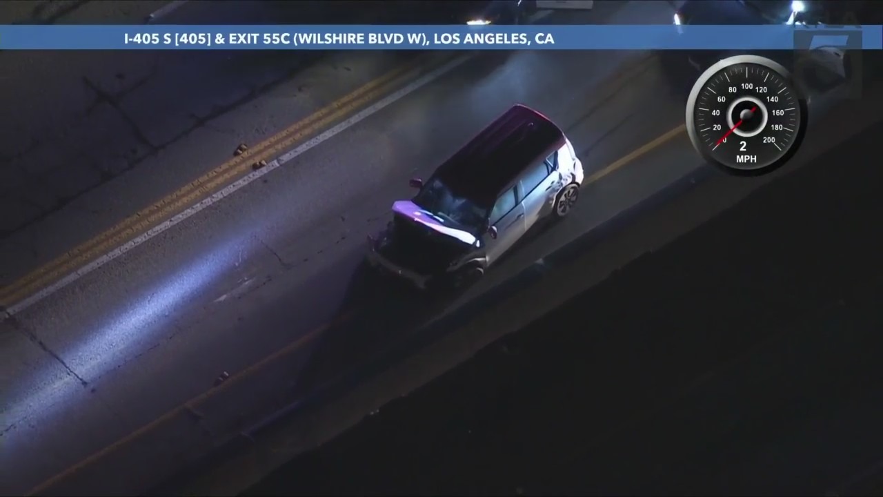 A driver was arrested after crashing during a high-speed pursuit through Los Angeles County on March 14, 2024. (KTLA)