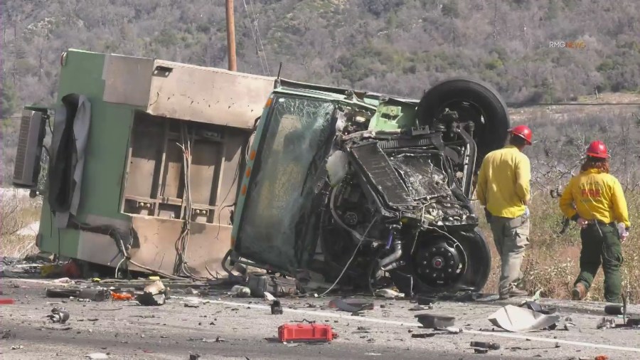 One person was killed and several others were injured after a crash involving a U.S. Forest Service vehicle and an RV in San Bernardino County on March 9, 2024. (RMG News)